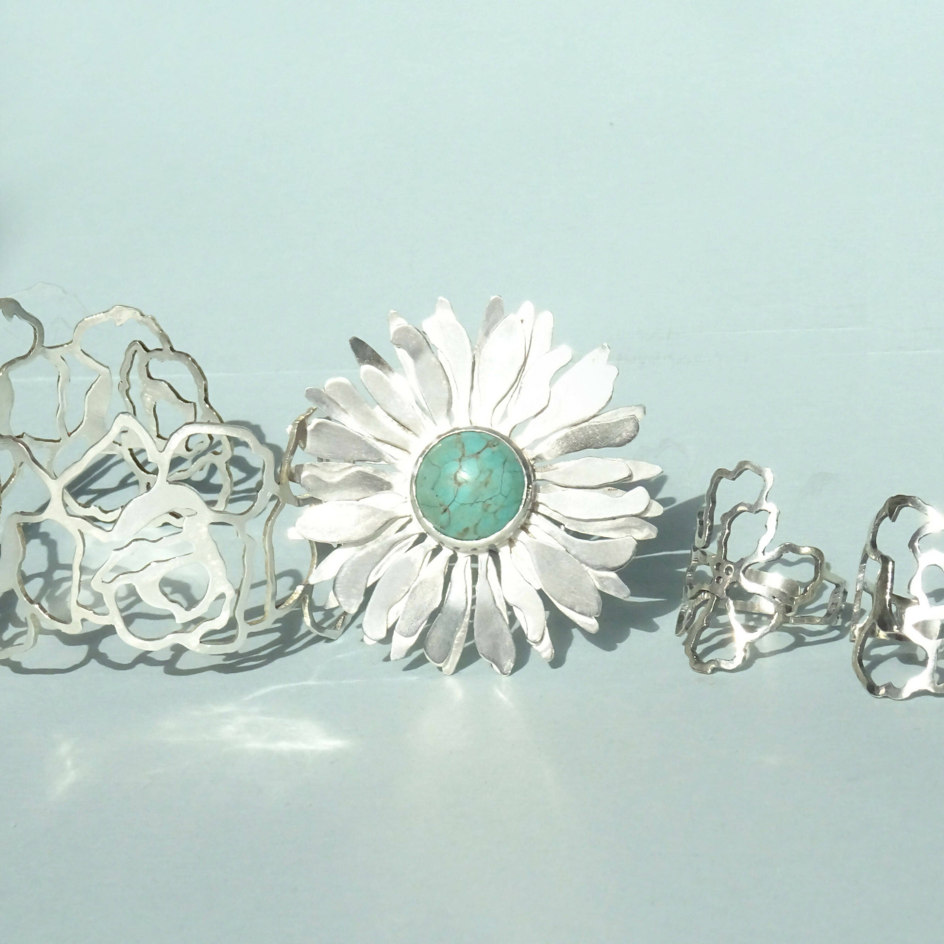 Broche argent Gerbera avec turquoise | EMPREINTES Paris