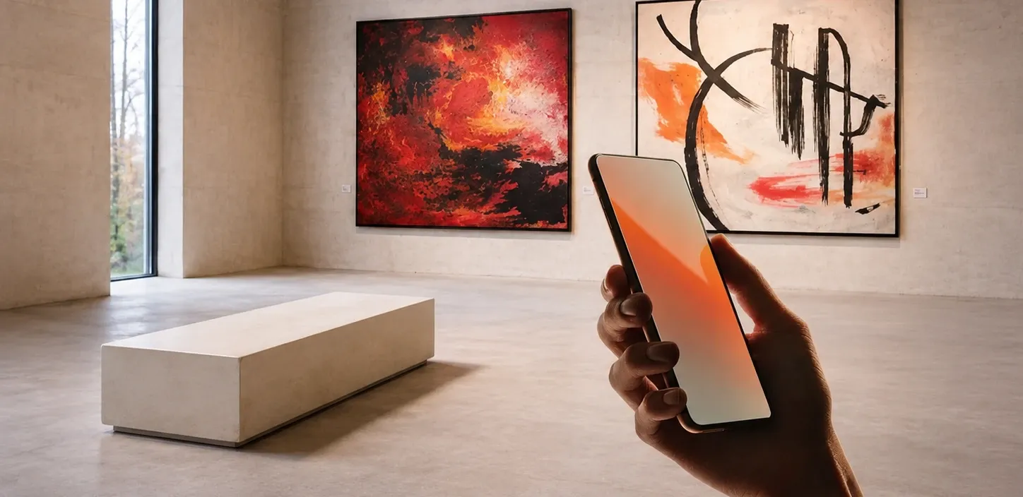 Scharfe Sicht auf Smartphone und Kunstwerke nach Korrektur der Kurzsichtigkeit.