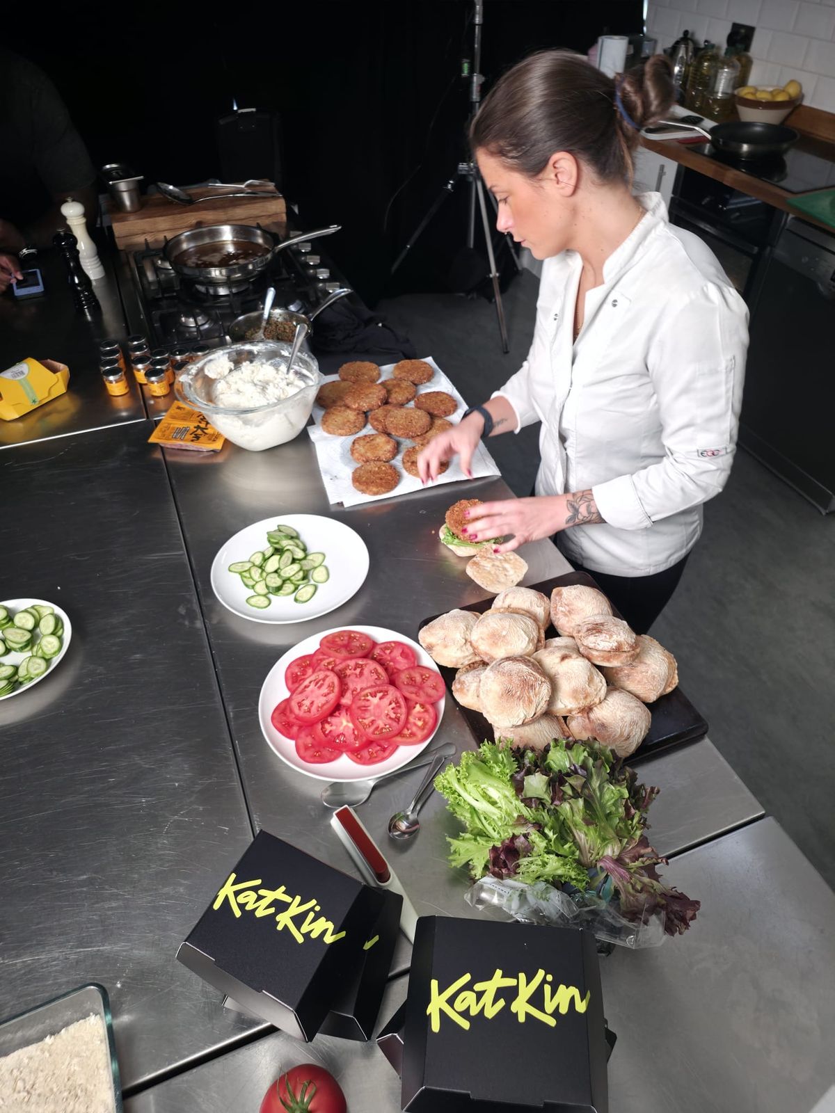 chef cooks cluck burger
