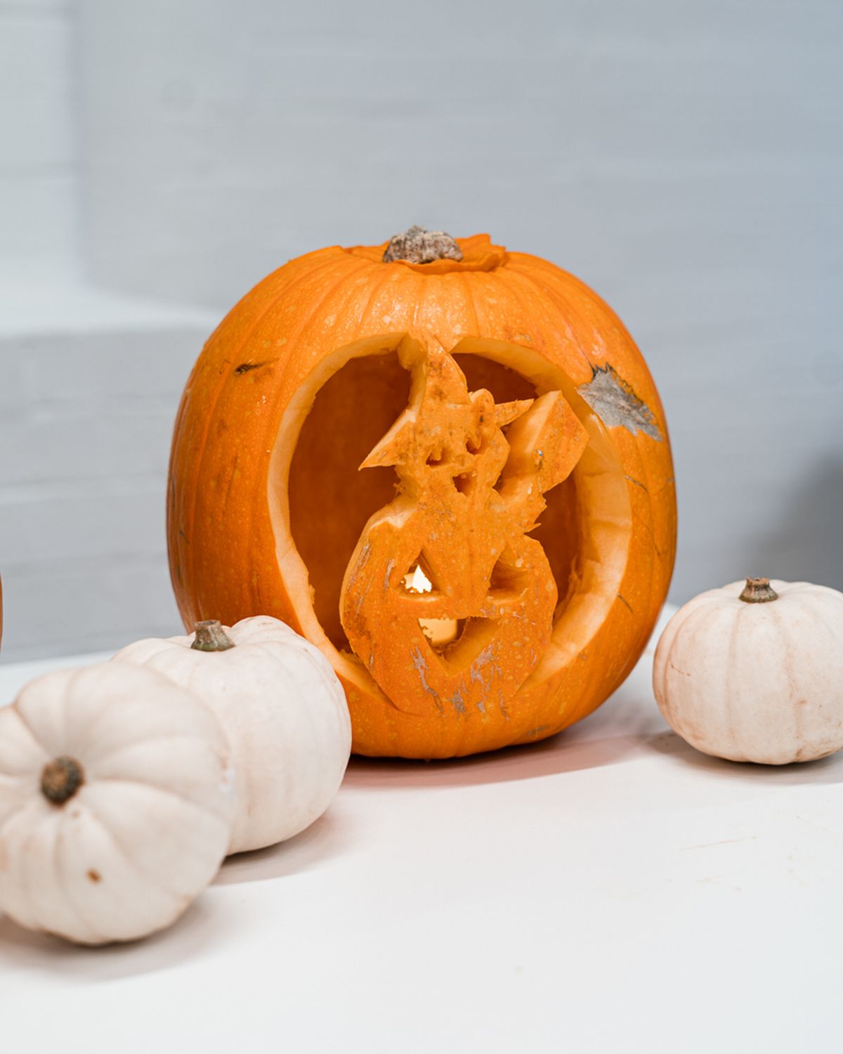 A carved orange pumpkin