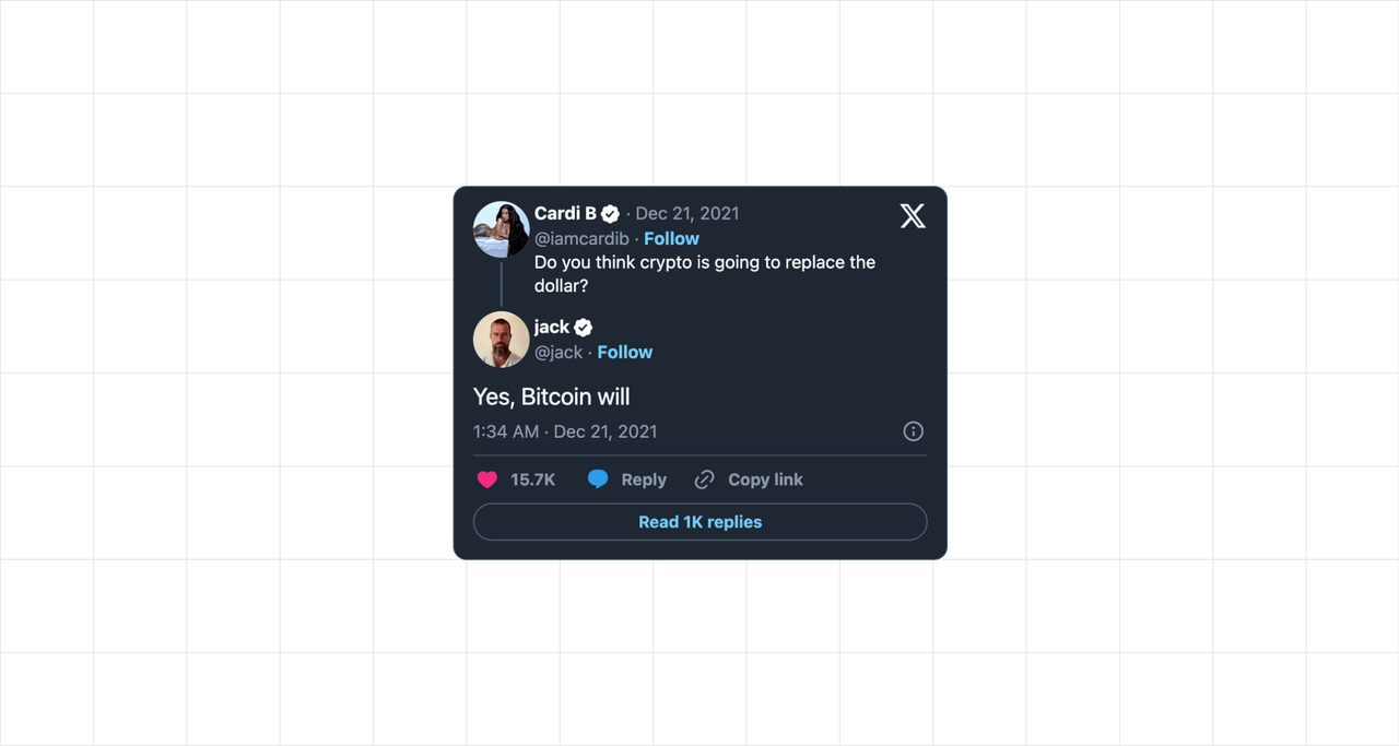 @jack tweet on bitcoin, on Twitter (X)