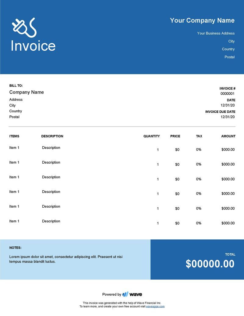 An invoice template