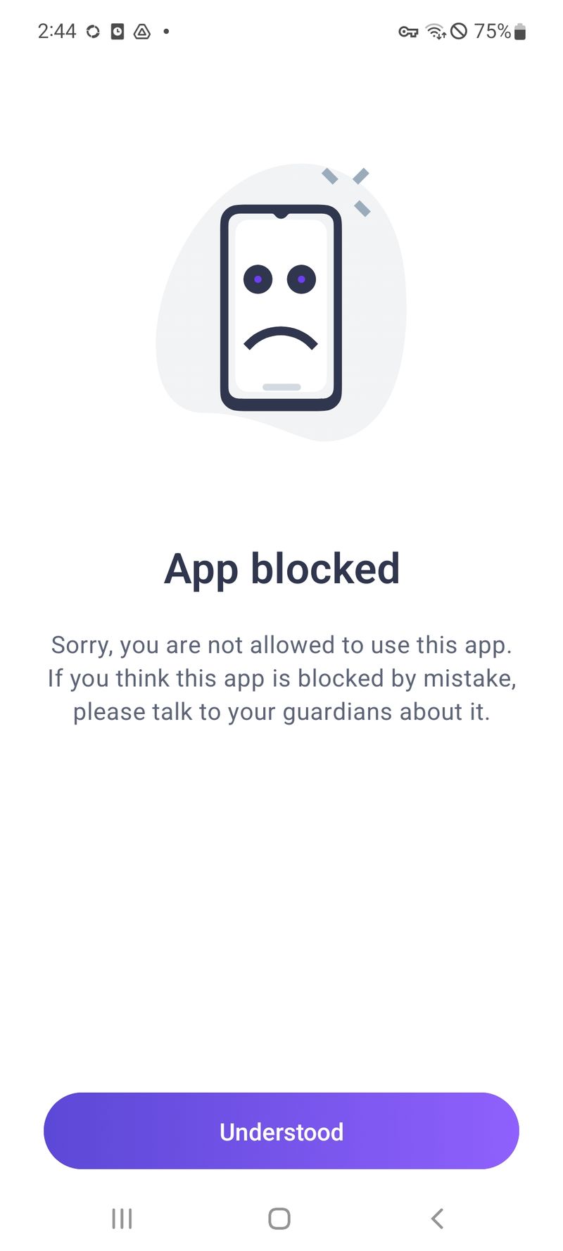 Screenshot of Ohana app showing app is blocked on child's device