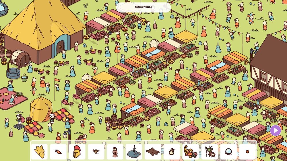 Screenshot of Hidden Through Time, showing a lively marketplace