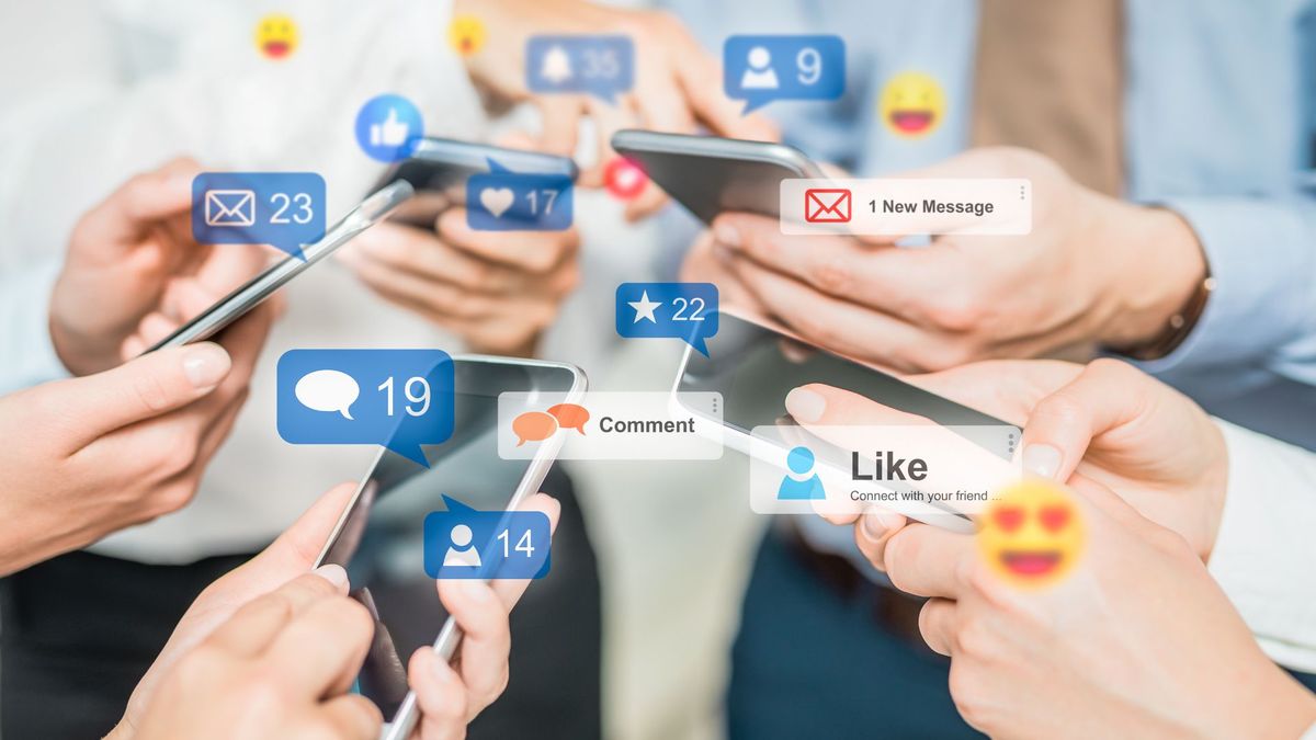 closeup of people looking at their phones, many social media reactions