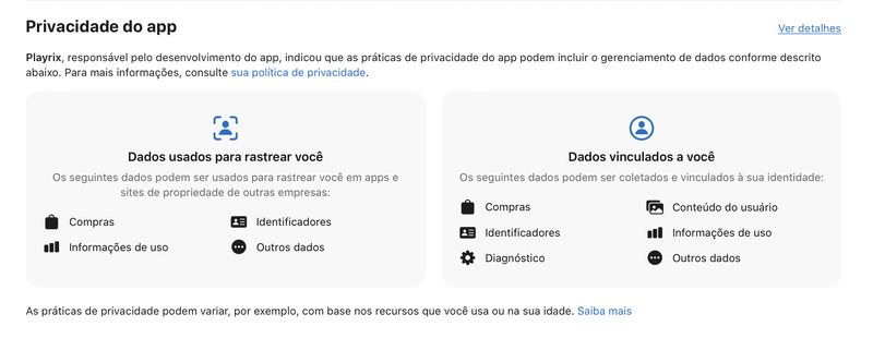 captura de tela da sessão que exemplifica ps dados coletados por cada app