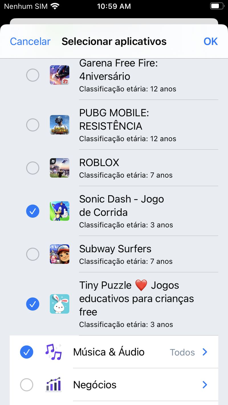 Jogos permitidos no modo concentracao