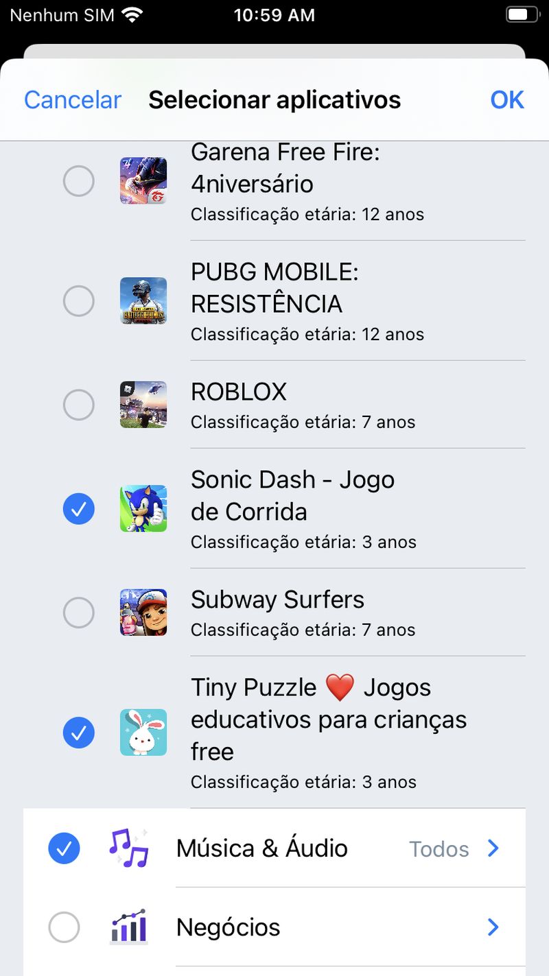 Jogos permitidos no modo concentracao