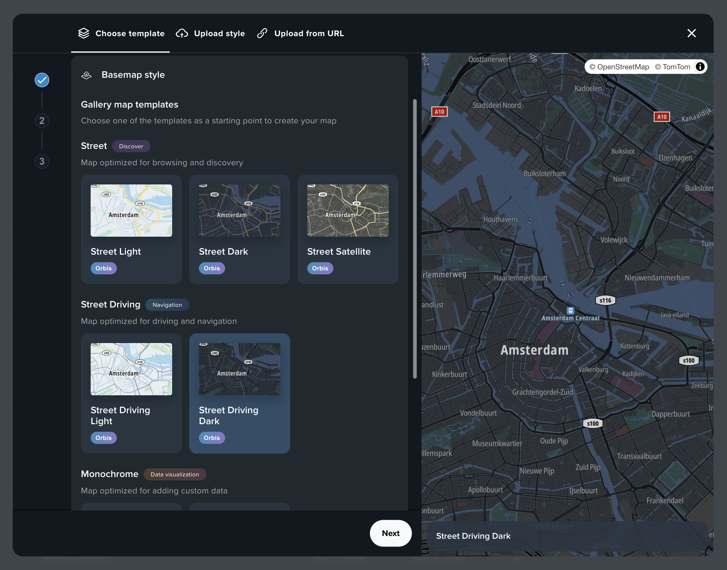 Mapmaker selection interface