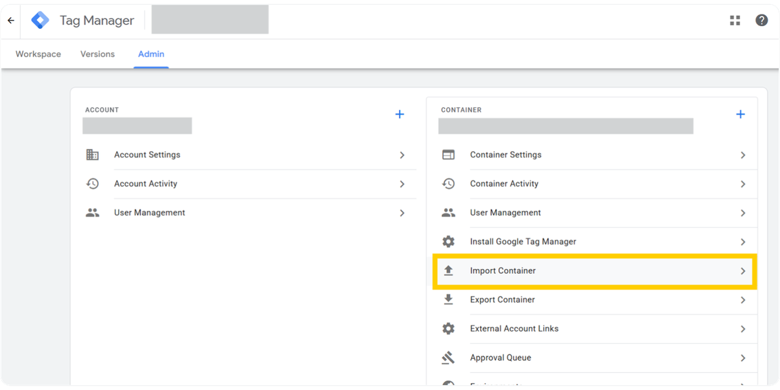 Krok 1–Import Kontenera GTM