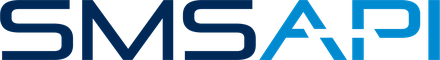 Logo SMSAPI w dwóch kolorach: granatowy napis SMS i niebieski napis API.