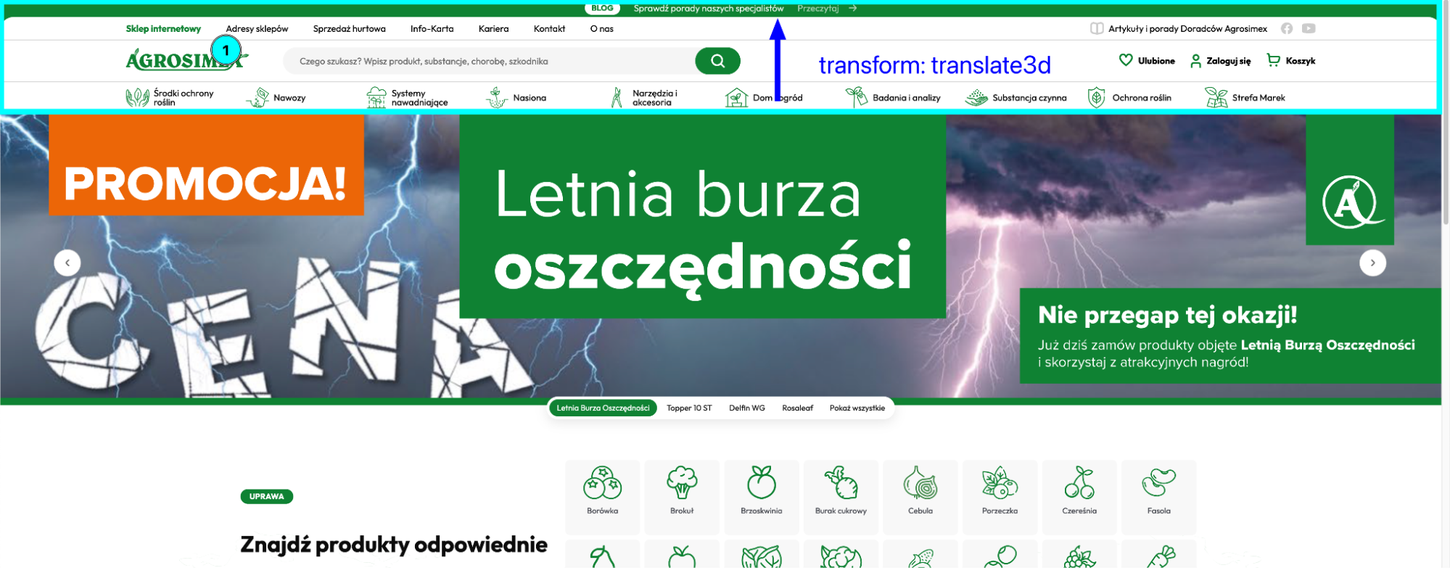 Zrzut ekranu DevTools z analizą wydajności: flame chart z wywołaniami funkcji, podświetlone Recalculate Style (1,28 ms, 59 elementów).