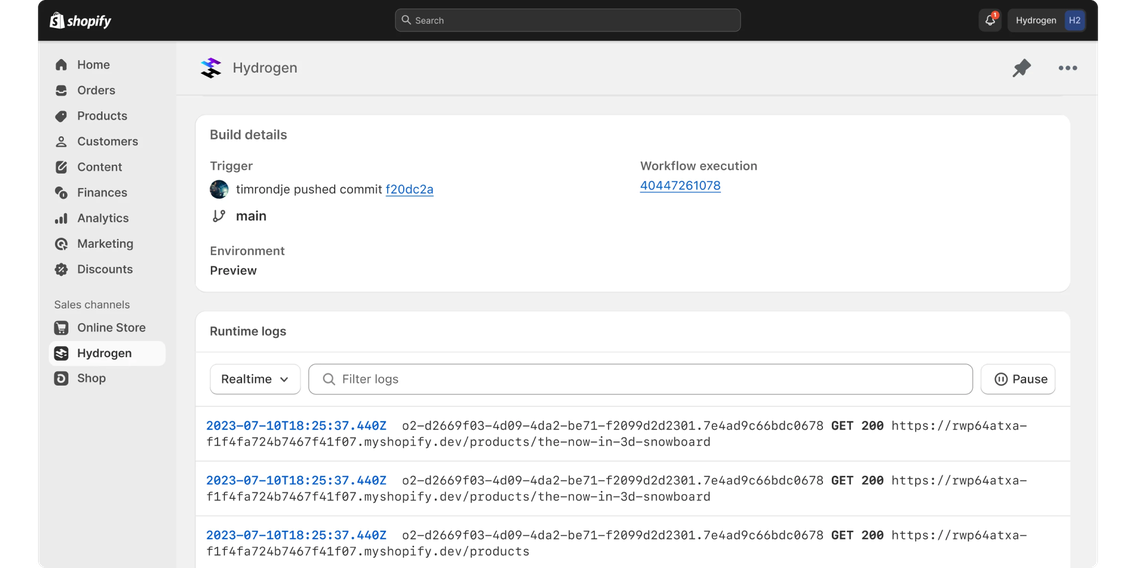 Shopify-Hydrogen-Monitor-and-debug-with-log-access-and-drains