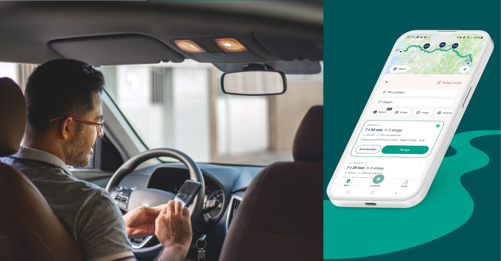 Finn hurtigladere og lynladere langs veien med Elton
