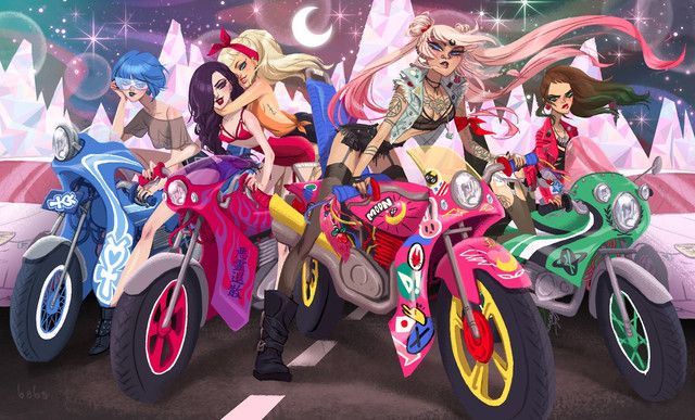 black motorcycle helmet with sailor moon Full  Arrow Moto Featuring highly detailed decoration Mighty Morphin Alien Rangers Black