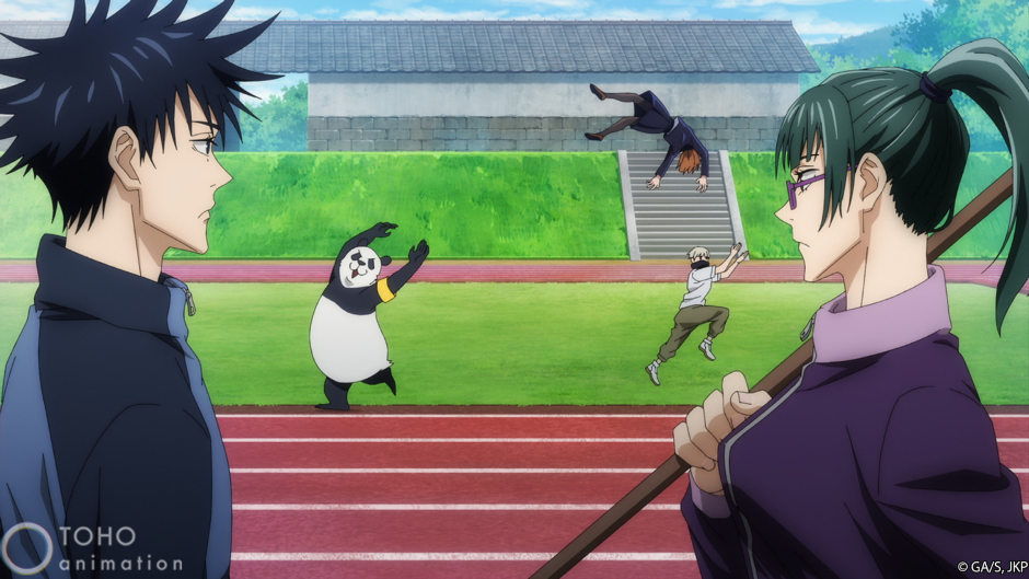 ميغومي وماكي يتابعان تدريبات باندا وتوغي ونوبارا من JUJUTSU KAISEN