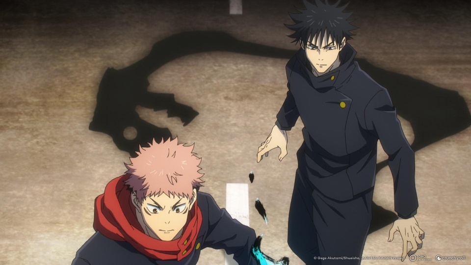 Megumi and Yuji prepare to fight in Shibuya in JUJUTSU KAISEN