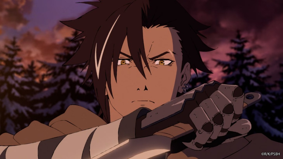 Xylo empunhando uma adaga, conforme visto no anime de Sentenced to Be a Hero