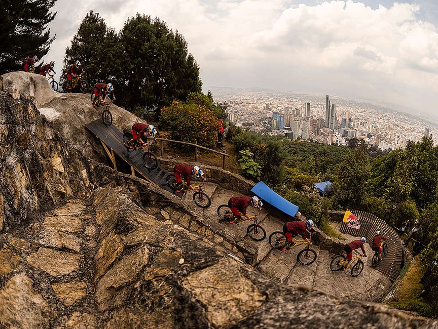 Tomas Slavik riding down the stairs at full speed