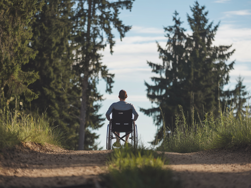 Silhouette of a person in wheel chair