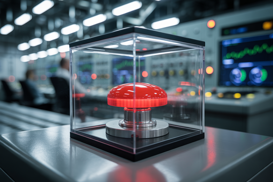 Photography of a red button in a glass box making example of interactive element being impossible to interact