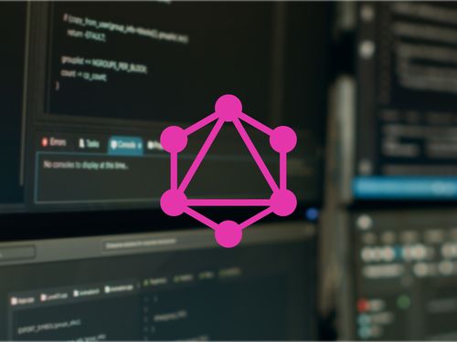 Graph QL logo with computer screen in background