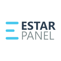 Logo of Estar Panel with three horizontal blue lines and the text "ESTAR PANEL" in black and gray.