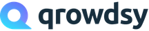 Stylized "qrowdsy" logo with a gradient blue "Q" symbol on the left and dark gray text on a white background.