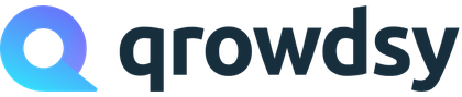 Stylized "qrowdsy" logo with a gradient blue "Q" symbol on the left and dark gray text on a white background.