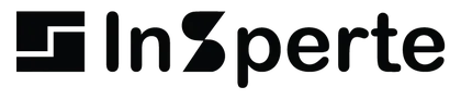 Black logo with the text "Insperte" in stylized font, featuring geometric elements.