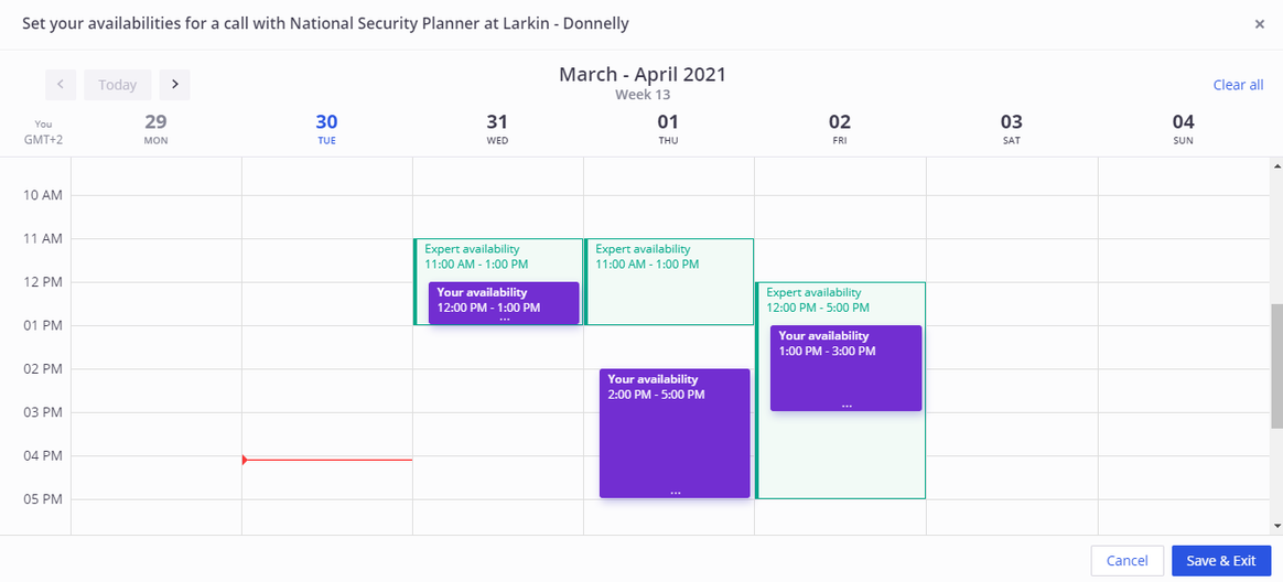 Image of Inex One interview scheduling interface