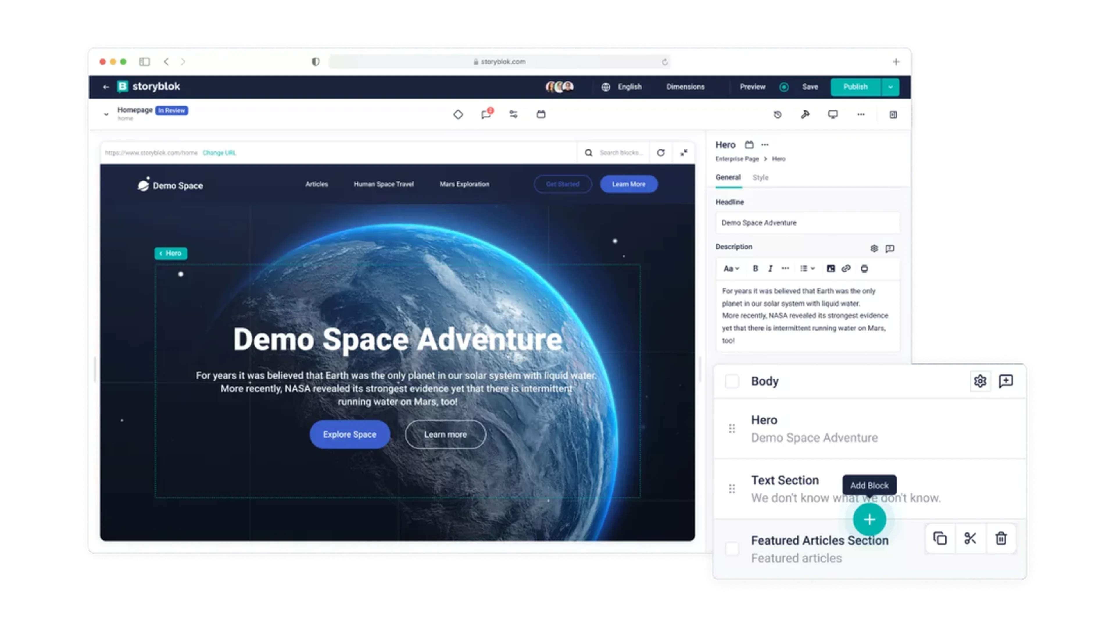 Demo space of Storyblok CMS