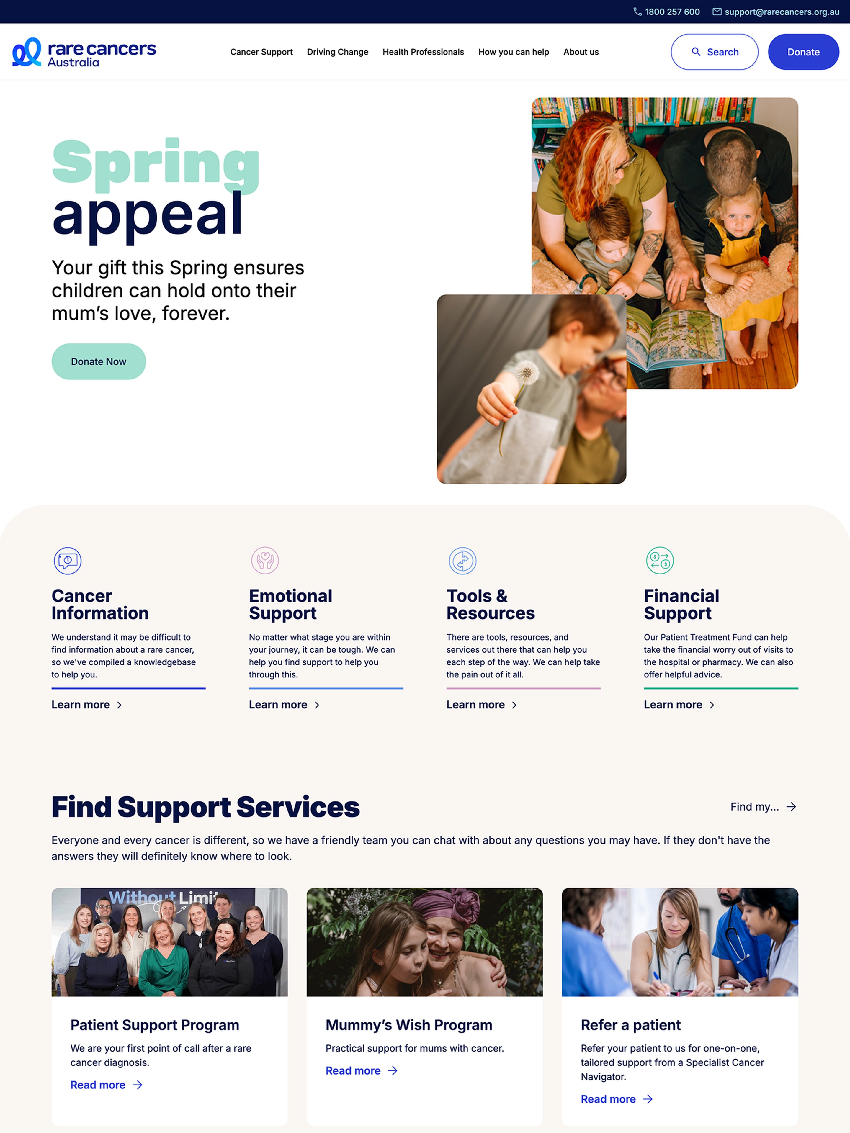 Rare Cancers home page shown at desktop device size