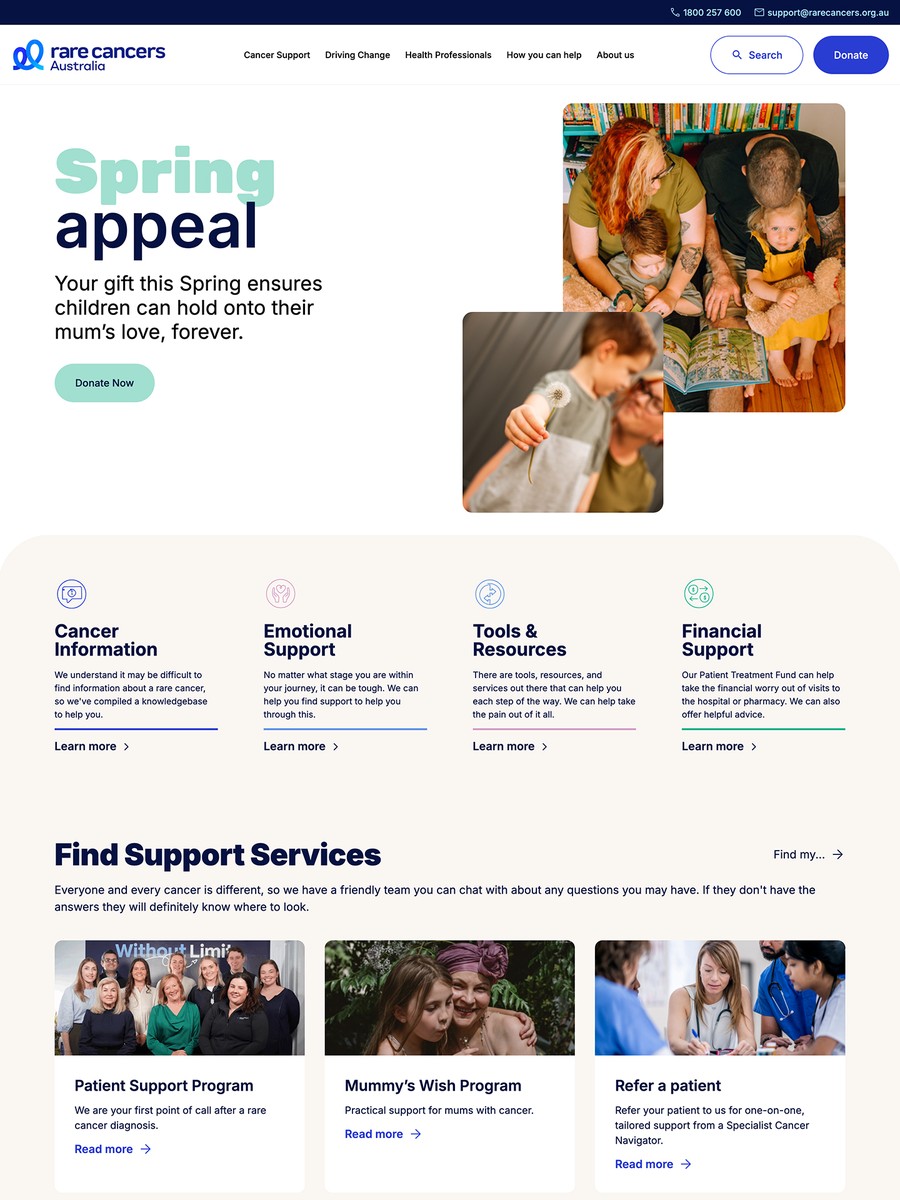 Rare Cancers home page shown at desktop device size