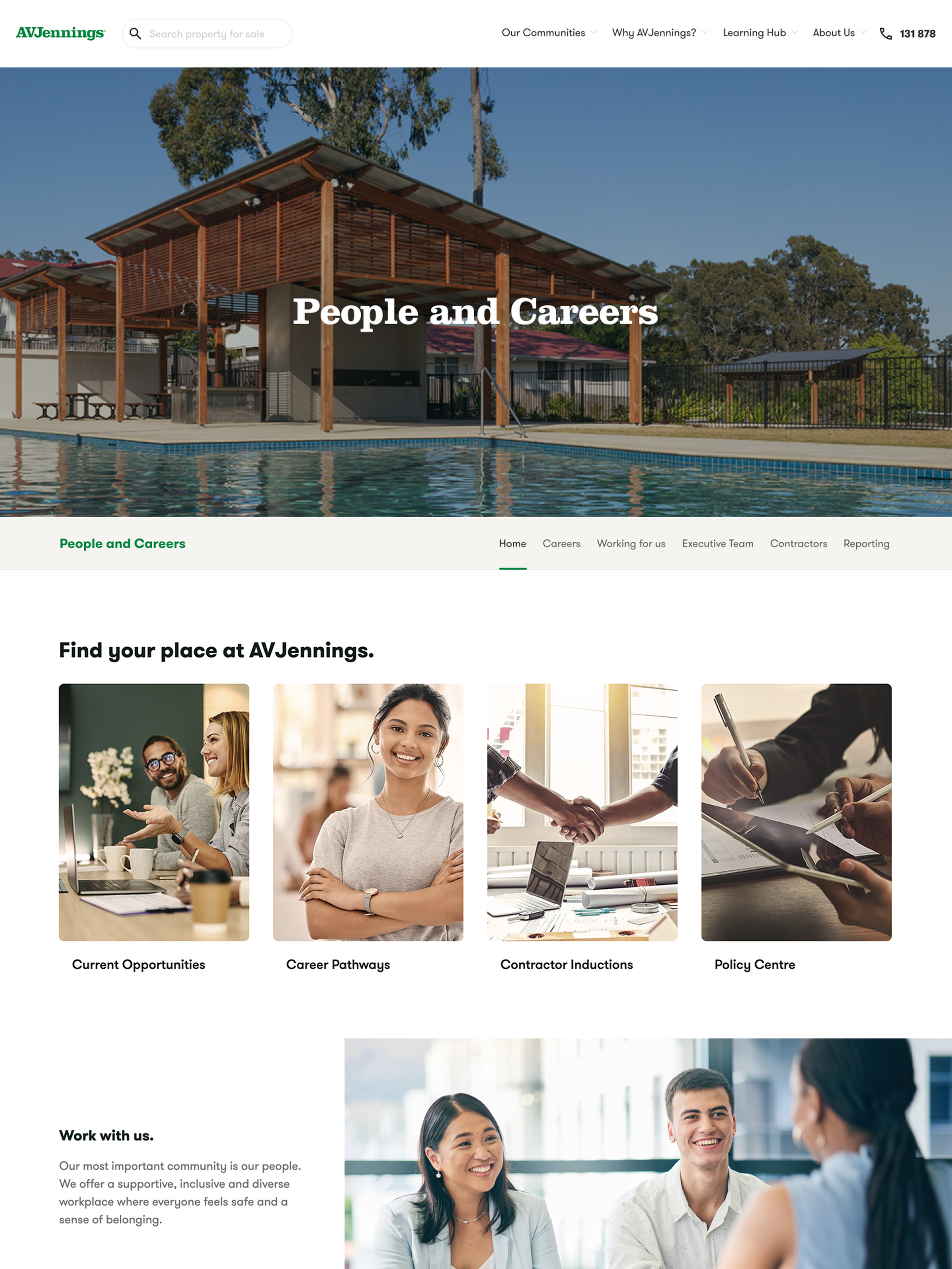 AVJennings People and Careers section, giving access to careers and other information.