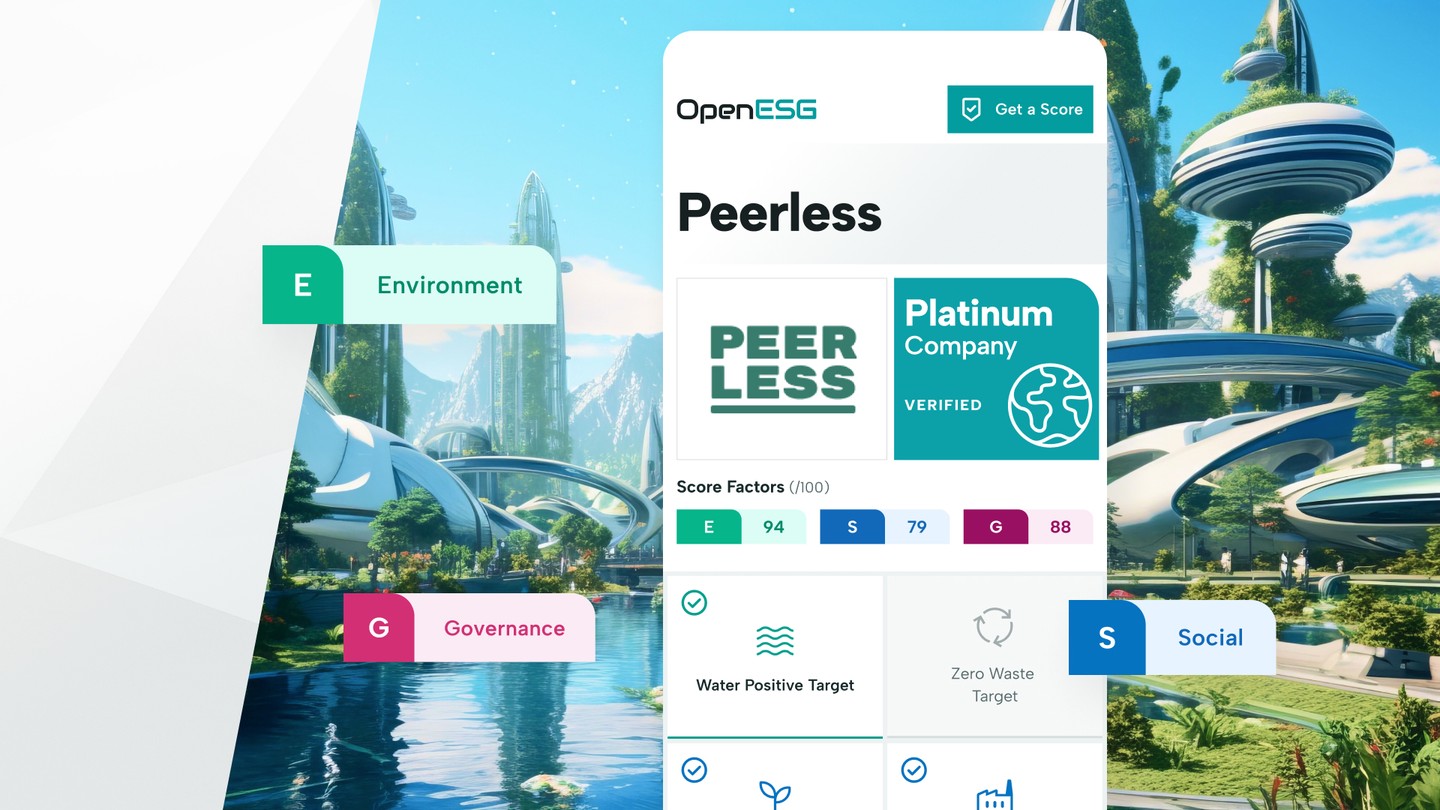 Graphic depicting a Company OpenESG score against a Solarpunk-style background