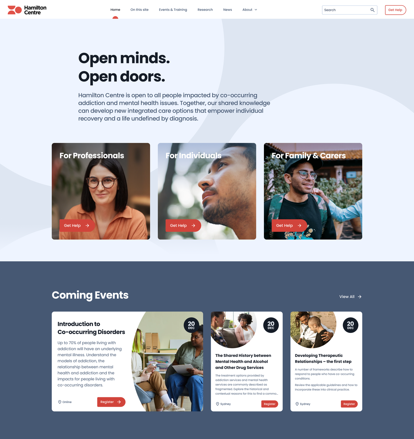 Desktop device View of Hamilton Centre Website