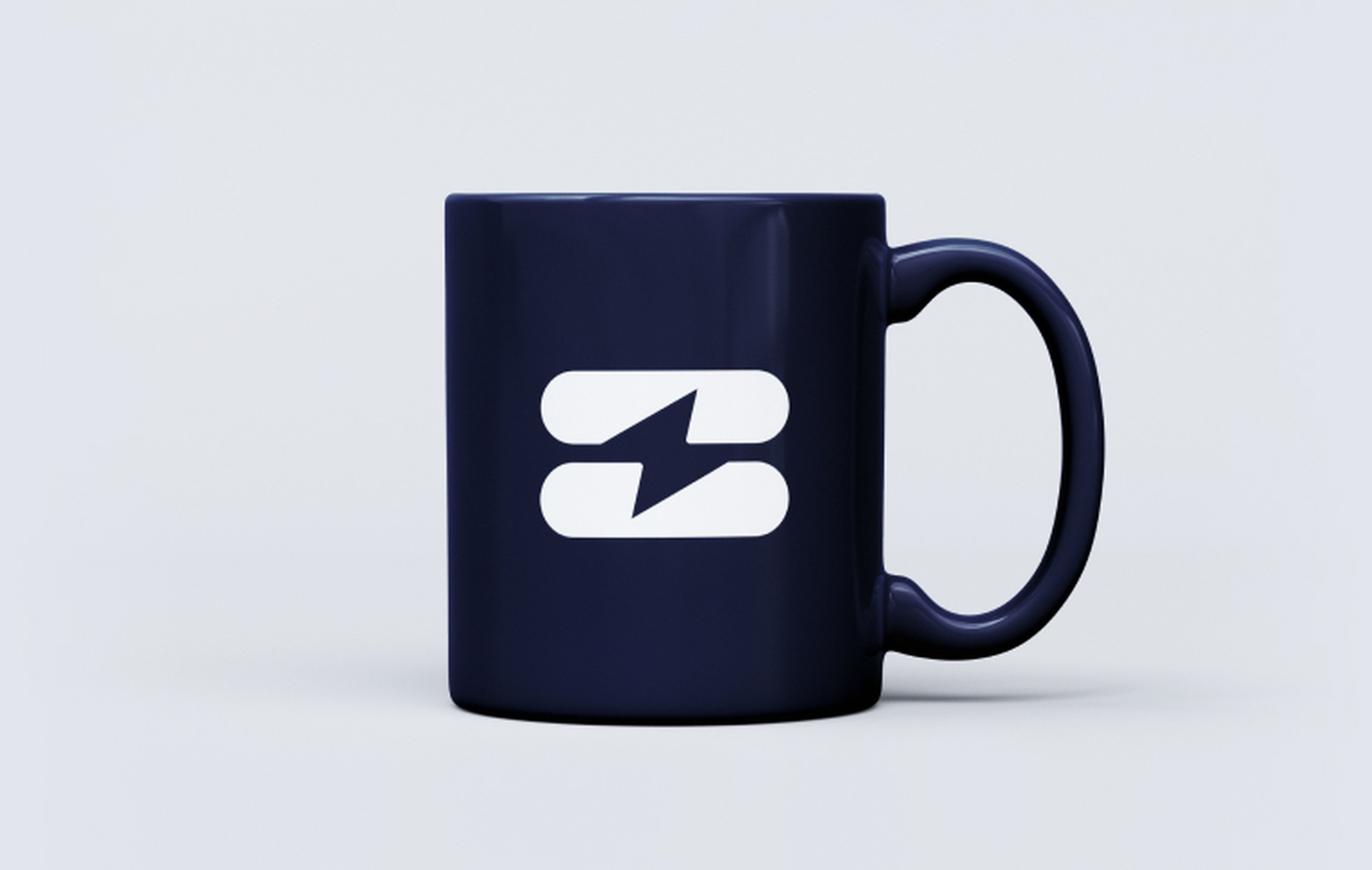Charge HQ logo applied to a dark blue coffee mug