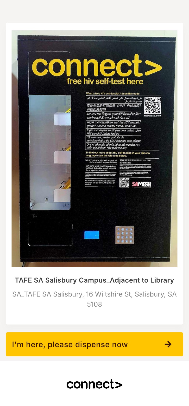 Connect - Vending page