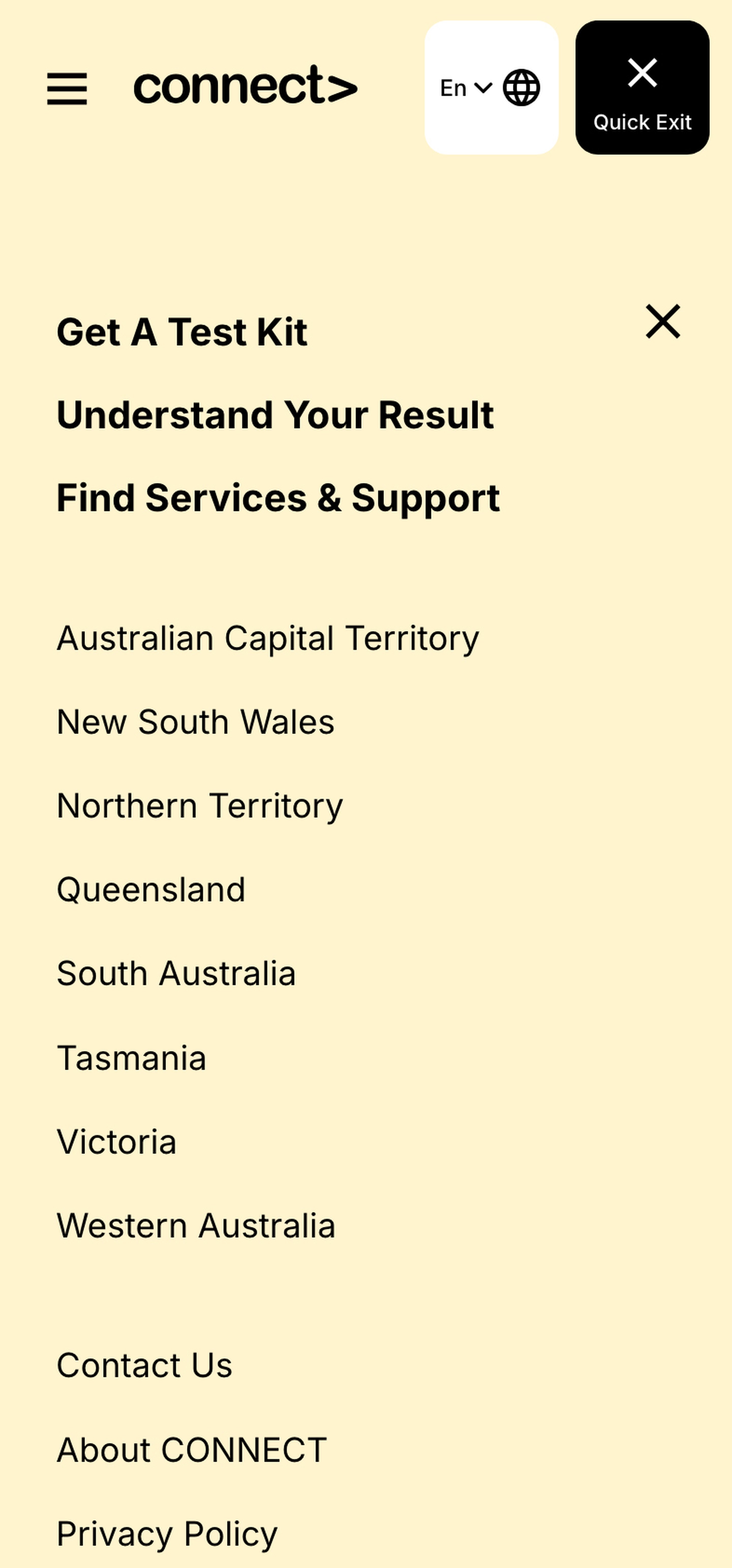 Connect - Navigation menu
