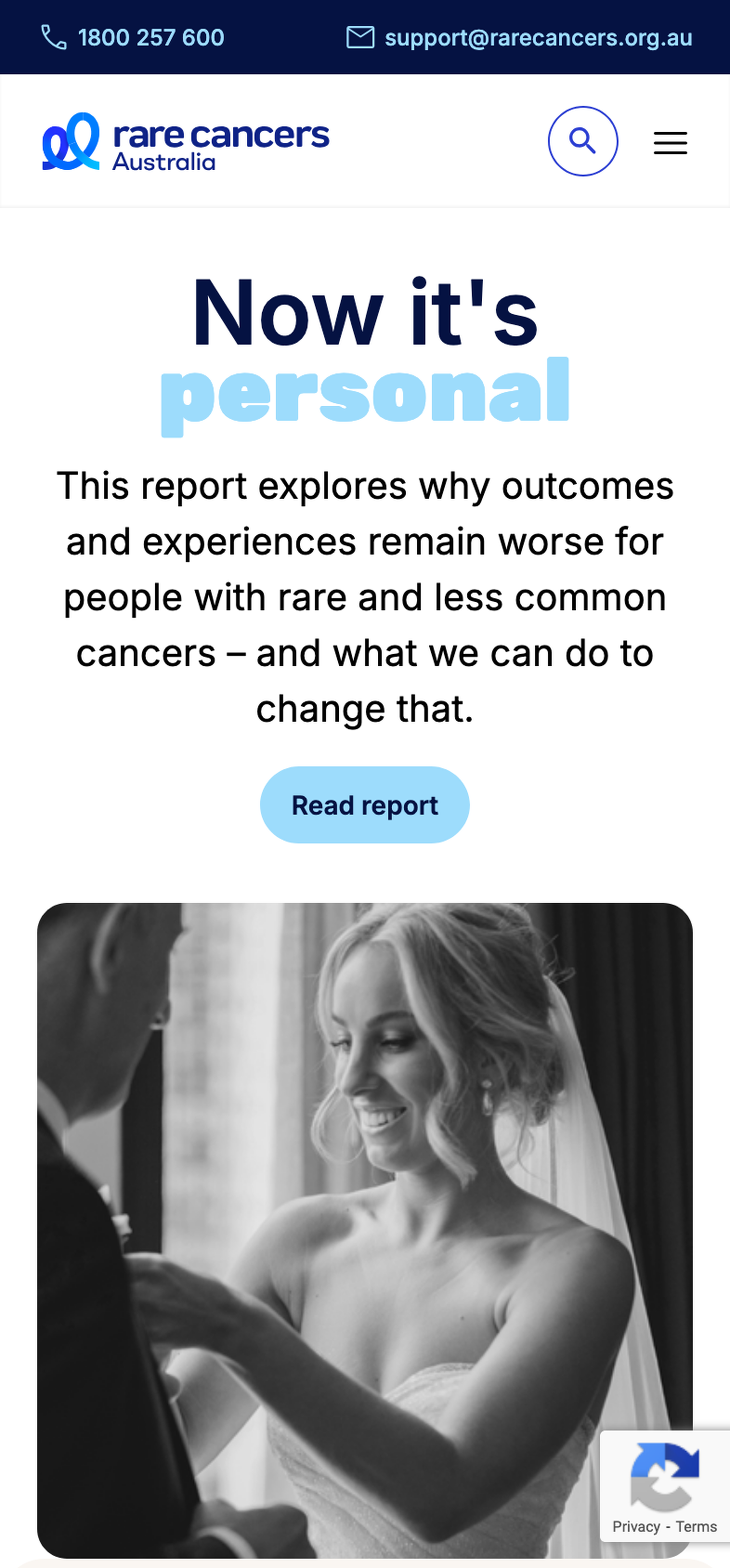 Rare Cancers home page shown at mobile device size