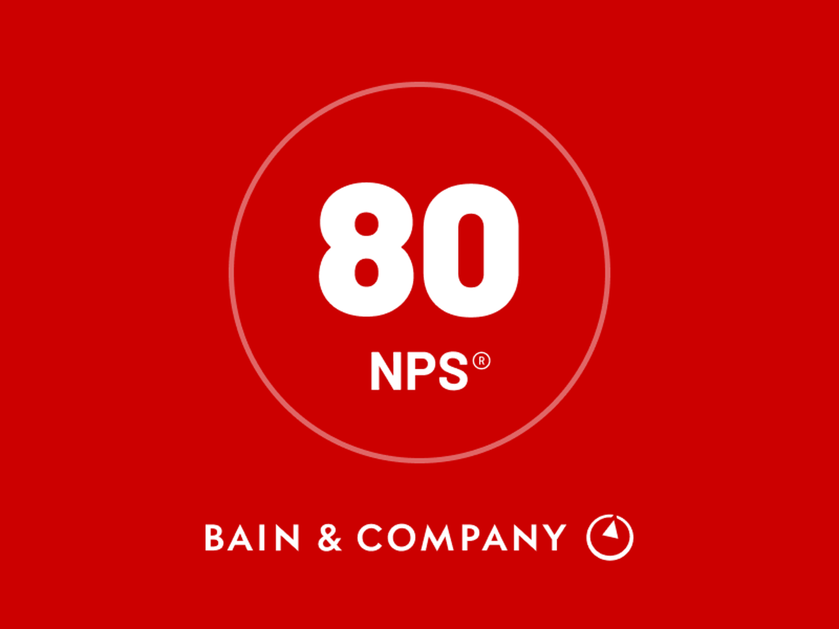 Graphic showing that Grade has achieved a Net Promotor Score of 80 from Bain & Co.