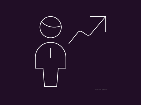 Line drawing showing person and arrow to represent growth