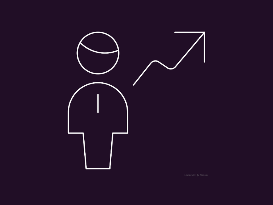 Line drawing showing person and arrow to represent growth
