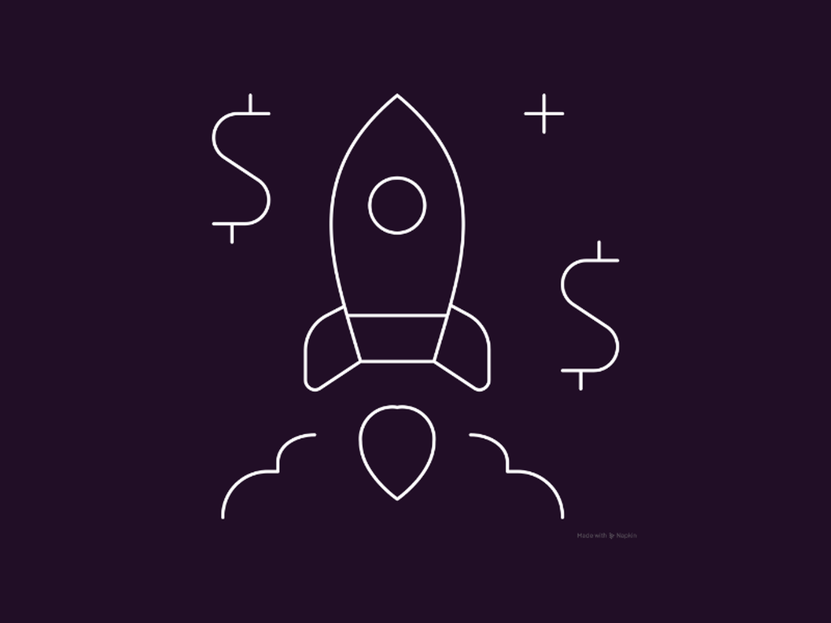Line drawing rocket ship launch with dollar signs