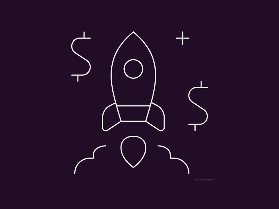 Line drawing rocket ship launch with dollar signs