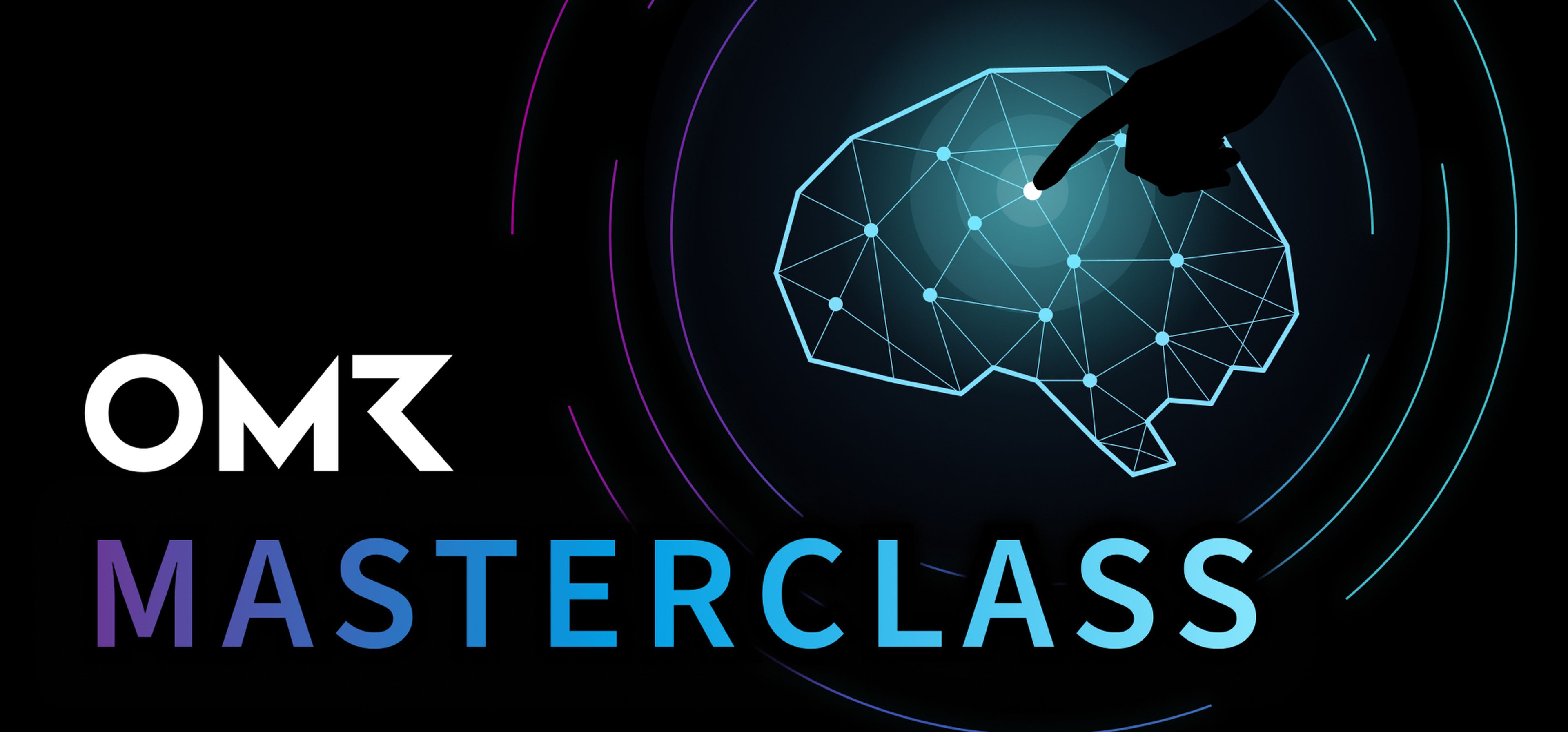 OMR Masterclass Header: eine stilisierte Outline eines Gehirn und eine Hand die darauf zeigt.