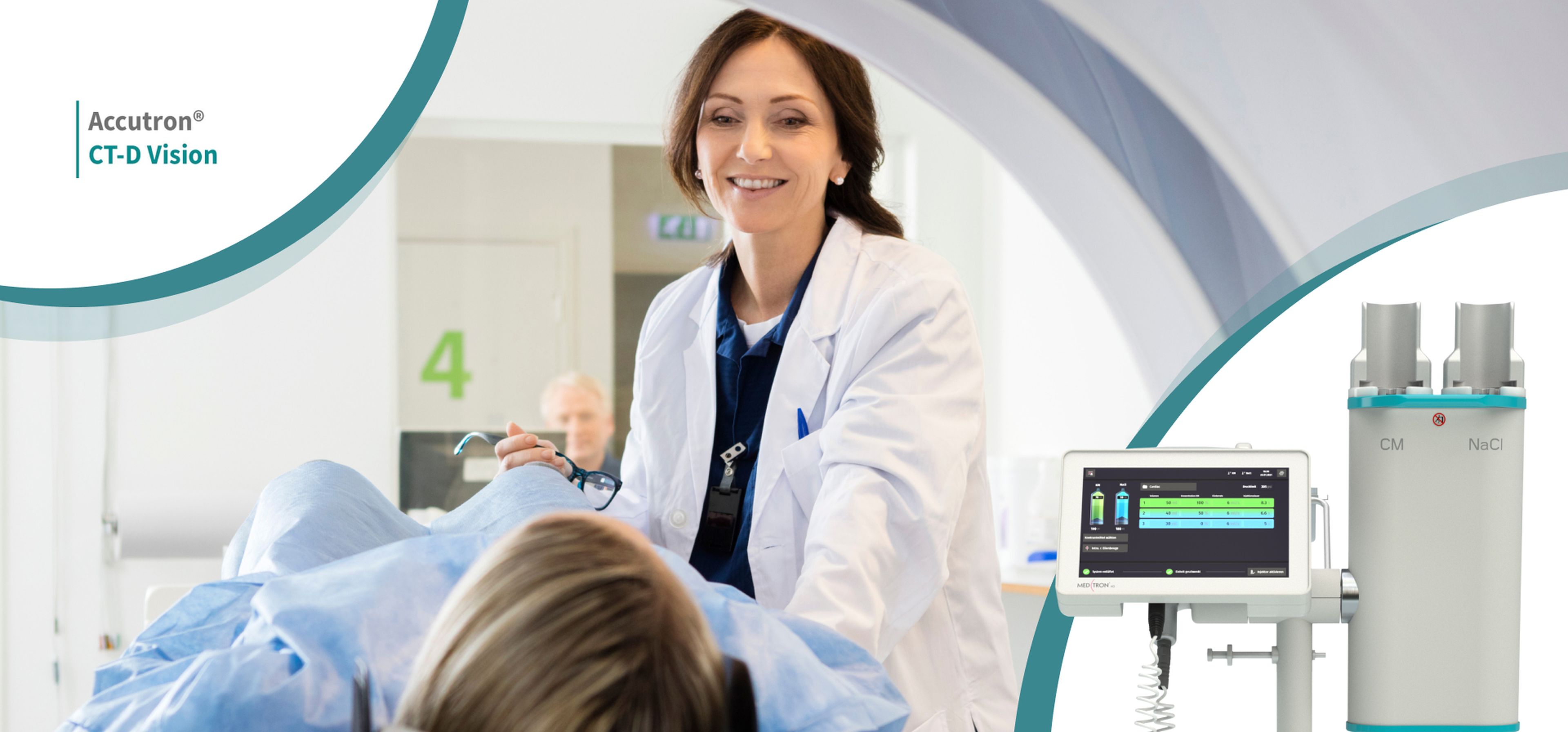 Ärztin betreut eine Patientin bei der Kontrastmittel Injektion.
