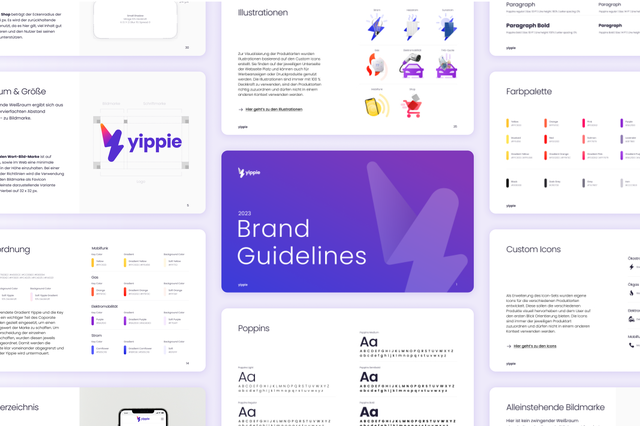 Screens aus den Brand Guidlines für Yippie von Ergosign.
