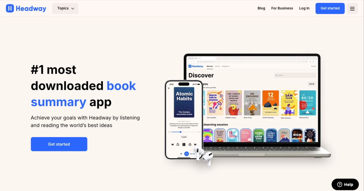 Headway mobile app home screen preview